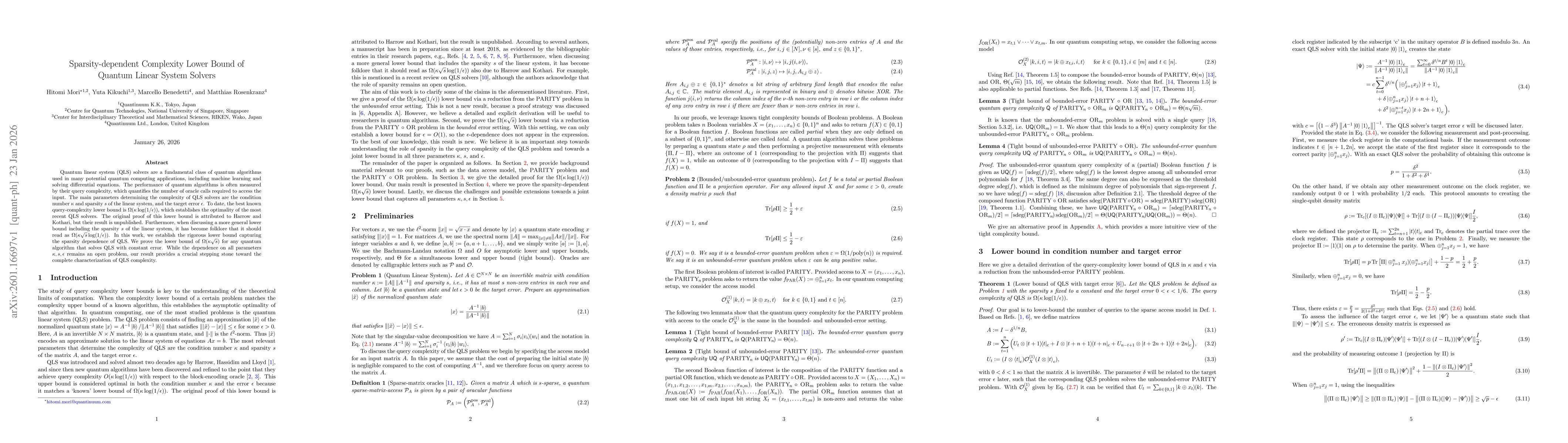 Thumbnail for Sparsity-dependent Complexity Lower Bound of Quantum Linear System Solvers