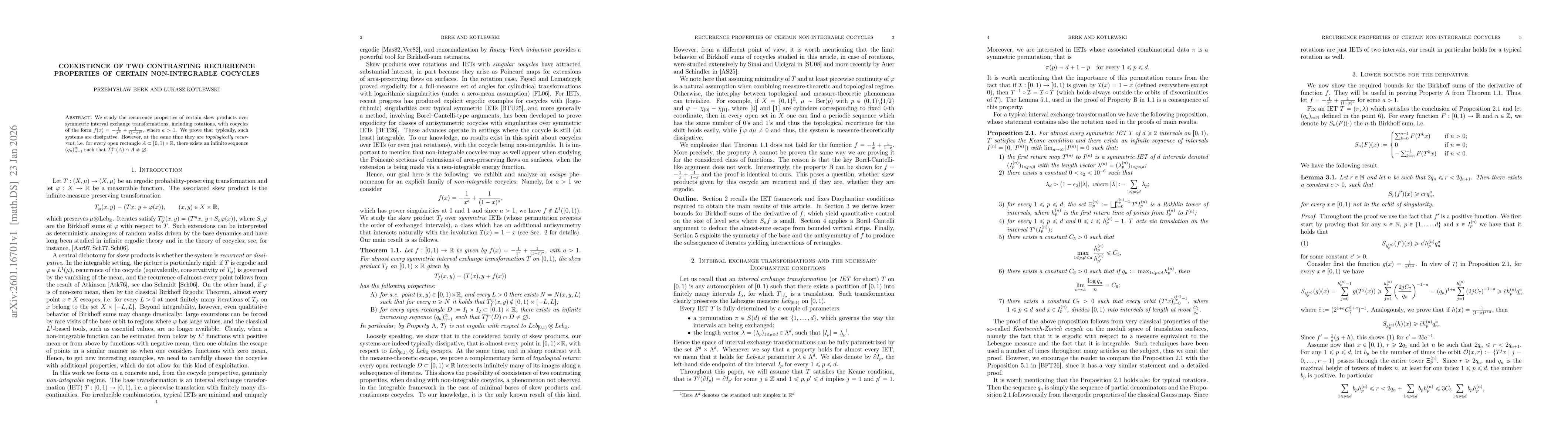Thumbnail for Coexistence of two contrasting recurrence properties of certain non-integrable cocycles