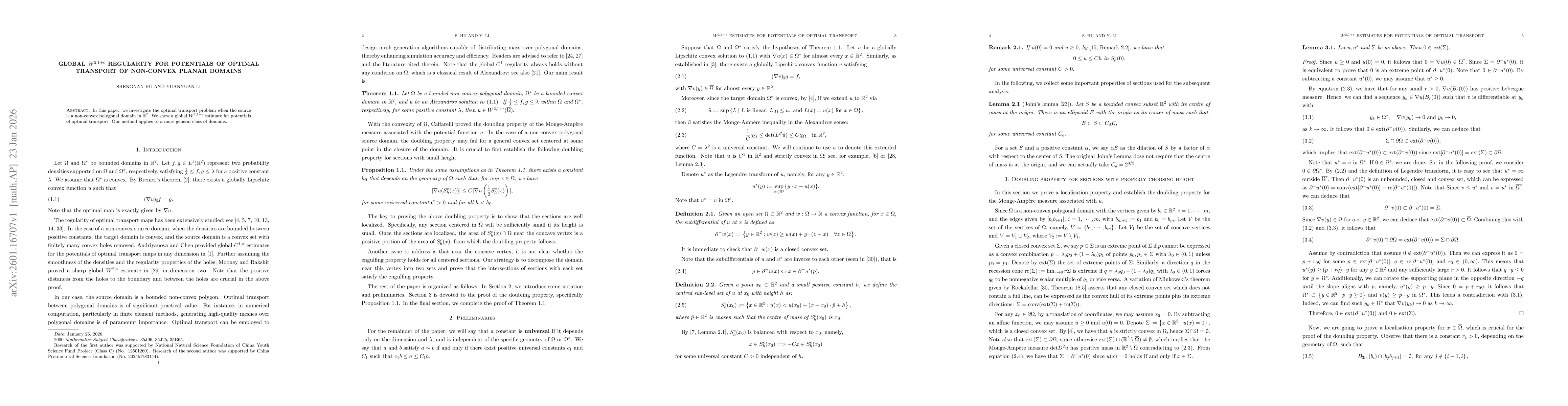 Thumbnail for Global $W^{2,1+ε}$ regularity for potentials of optimal transport of non-convex planar domains
