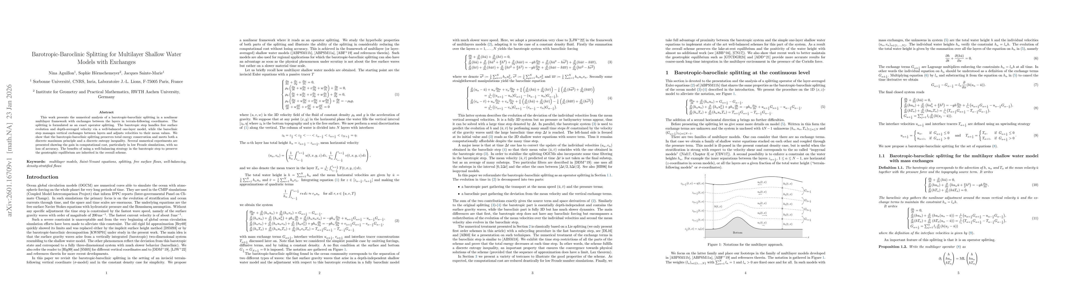 Thumbnail for Barotropic-Baroclinic Splitting for Multilayer Shallow Water Models with Exchanges