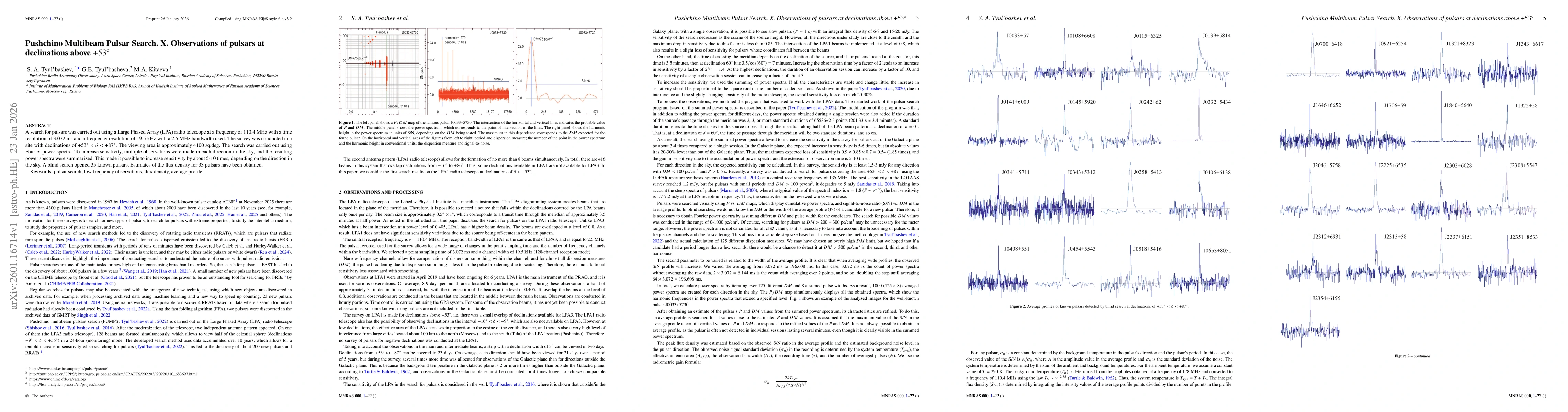 Thumbnail for Pushchino Multibeam Pulsar Search. X. Observations of pulsars at declinations above $+53^o$