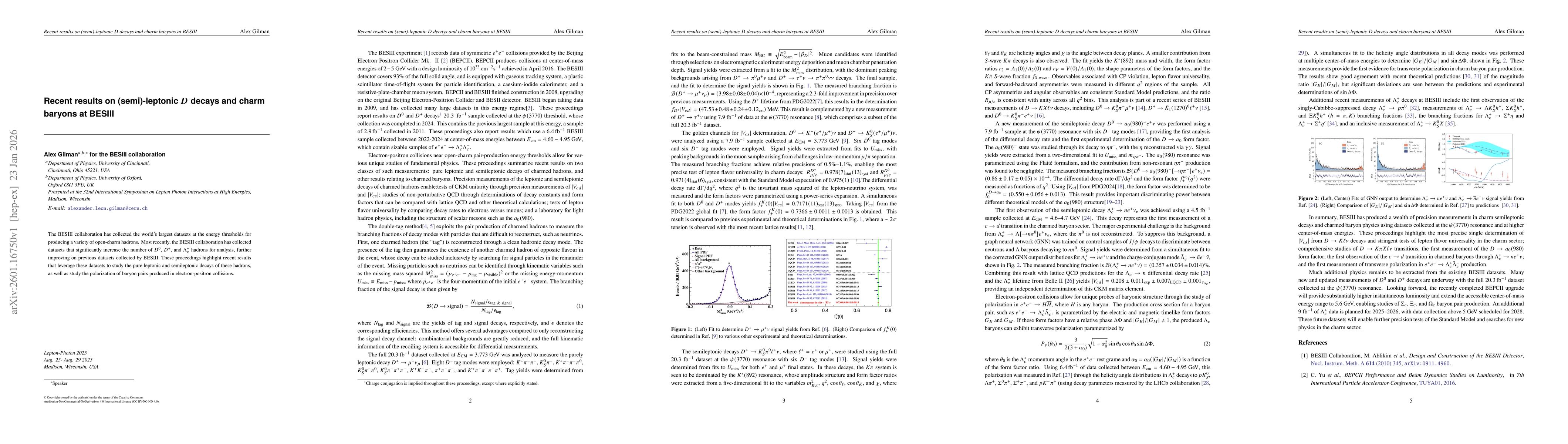 Thumbnail for Recent results on (semi)-leptonic $D$ decays and charm baryons at BESIII