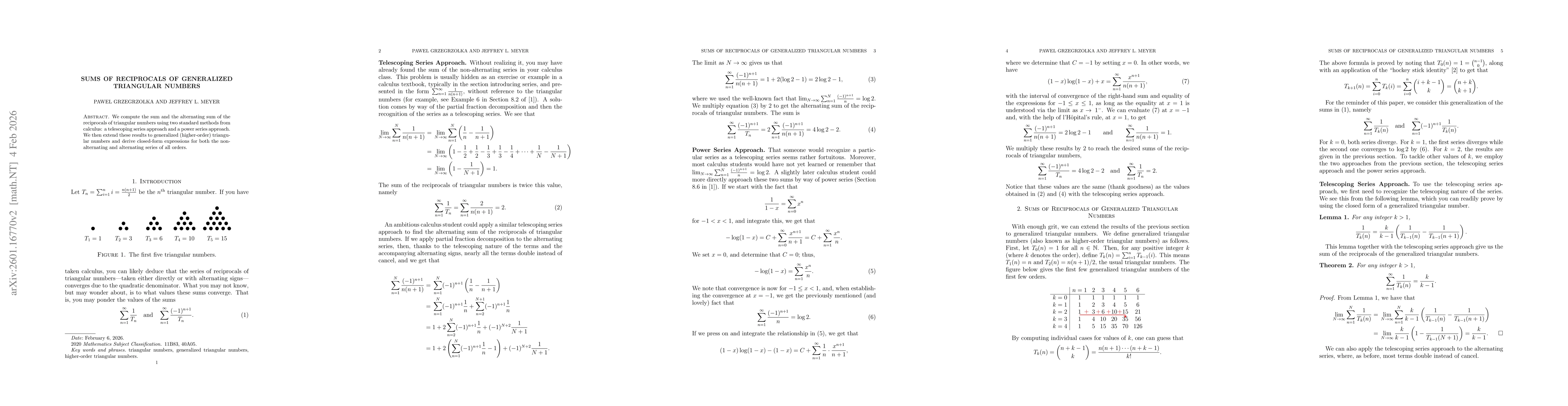 Thumbnail for Sums of Reciprocals of Generalized Triangular Numbers