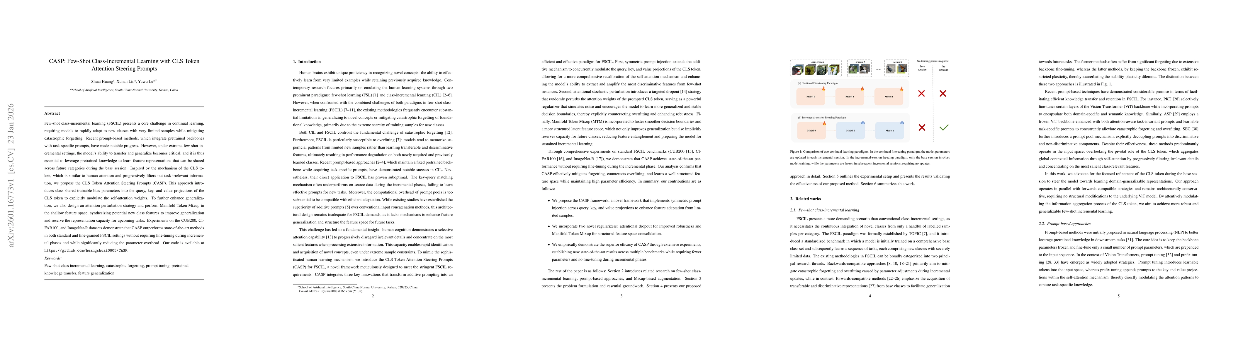 Thumbnail for CASP: Few-Shot Class-Incremental Learning with CLS Token Attention Steering Prompts