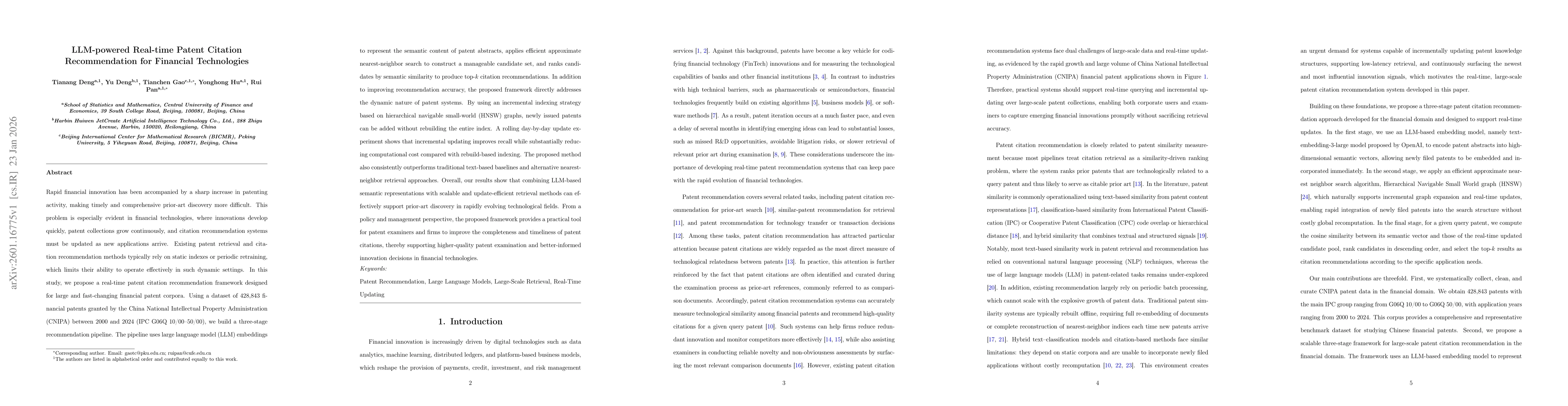 Thumbnail for LLM-powered Real-time Patent Citation Recommendation for Financial Technologies