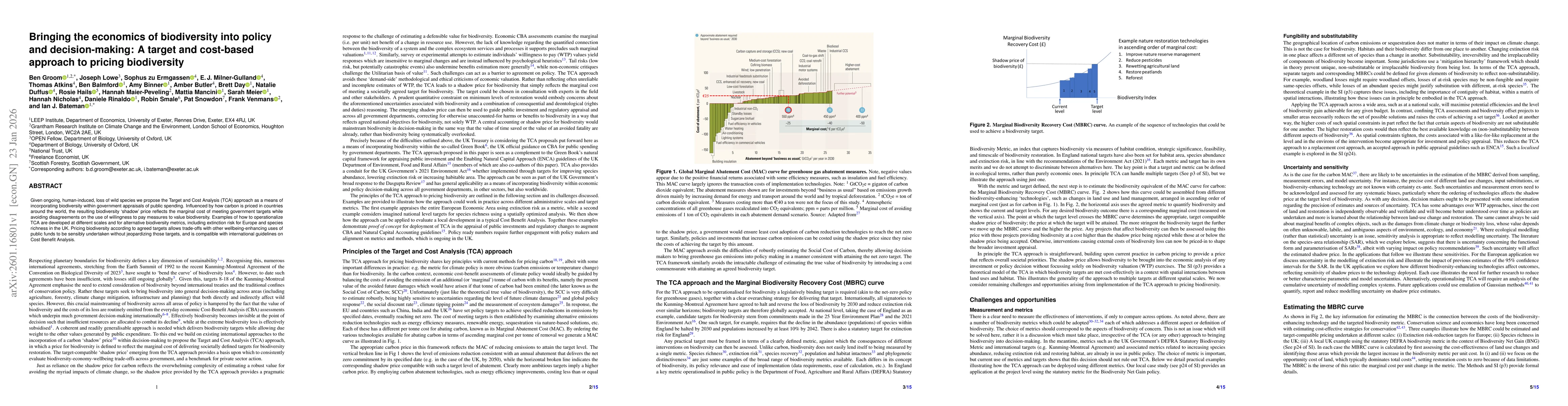 Thumbnail for Bringing the economics of biodiversity into policy and decision-making: A target and cost-based approach to pricing biodiversity