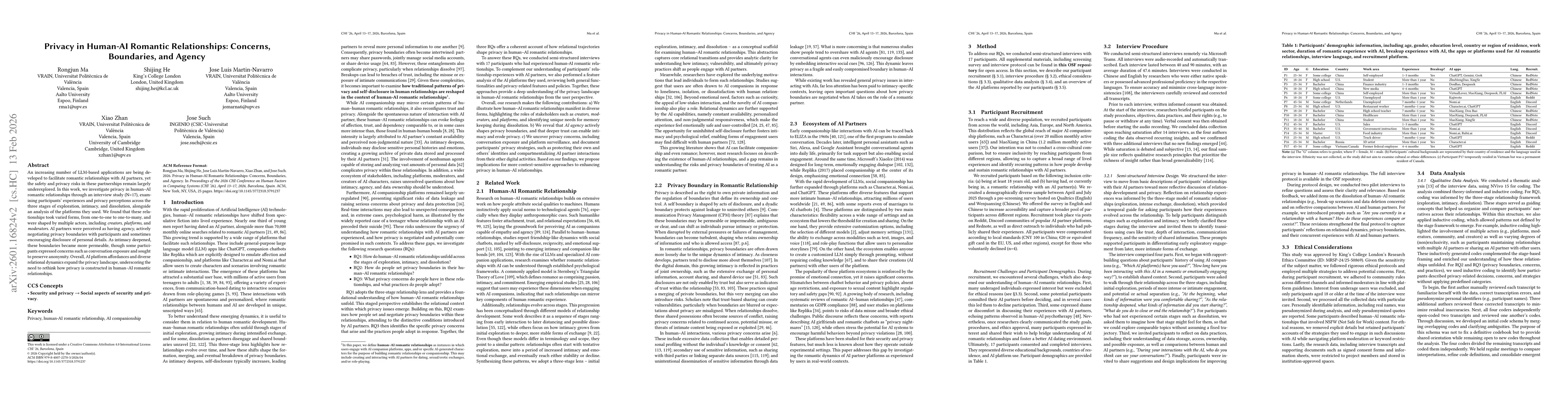 Thumbnail for Privacy in Human-AI Romantic Relationships: Concerns, Boundaries, and Agency