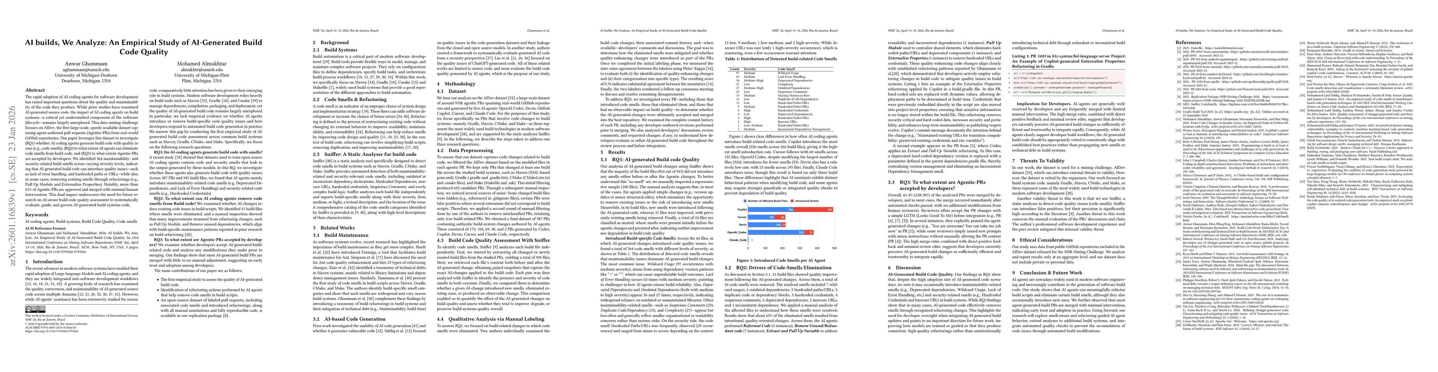 Thumbnail for AI builds, We Analyze: An Empirical Study of AI-Generated Build Code Quality