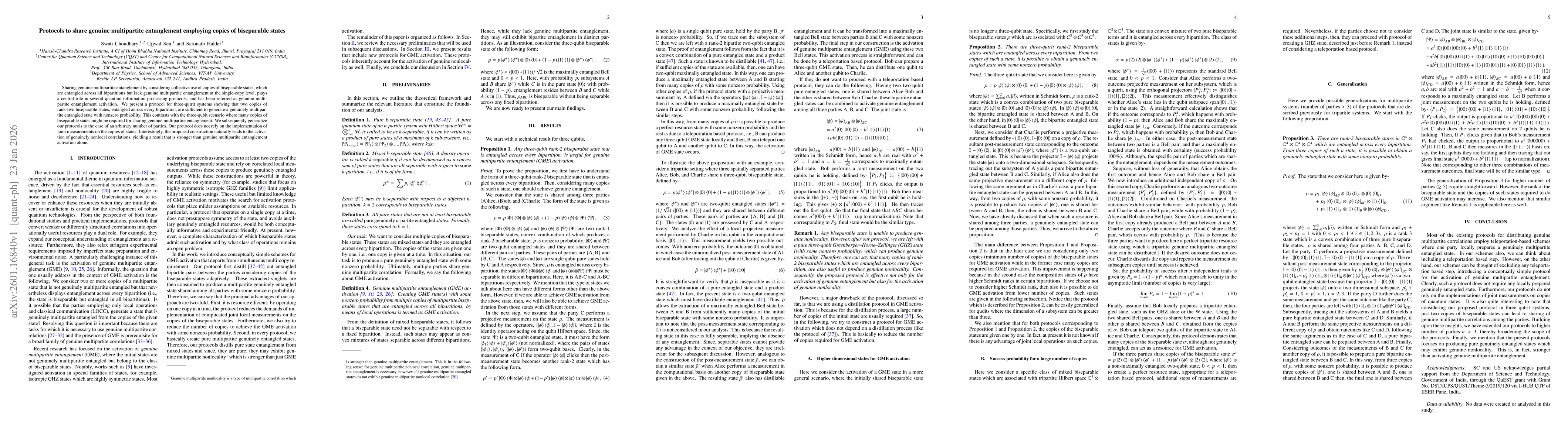 Thumbnail for Protocols to share genuine multipartite entanglement employing copies of biseparable states