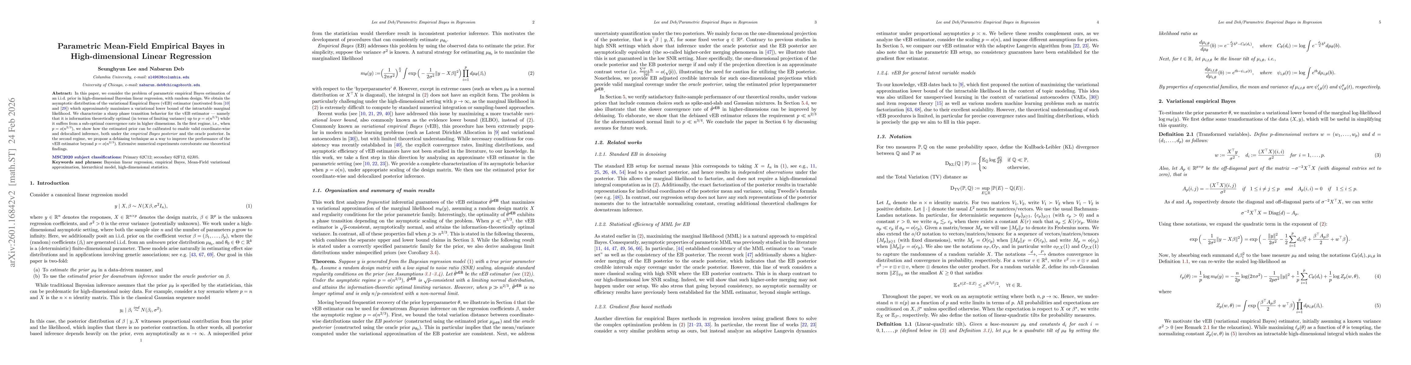 Thumbnail for Parametric Mean-Field empirical Bayes in high-dimensional linear regression