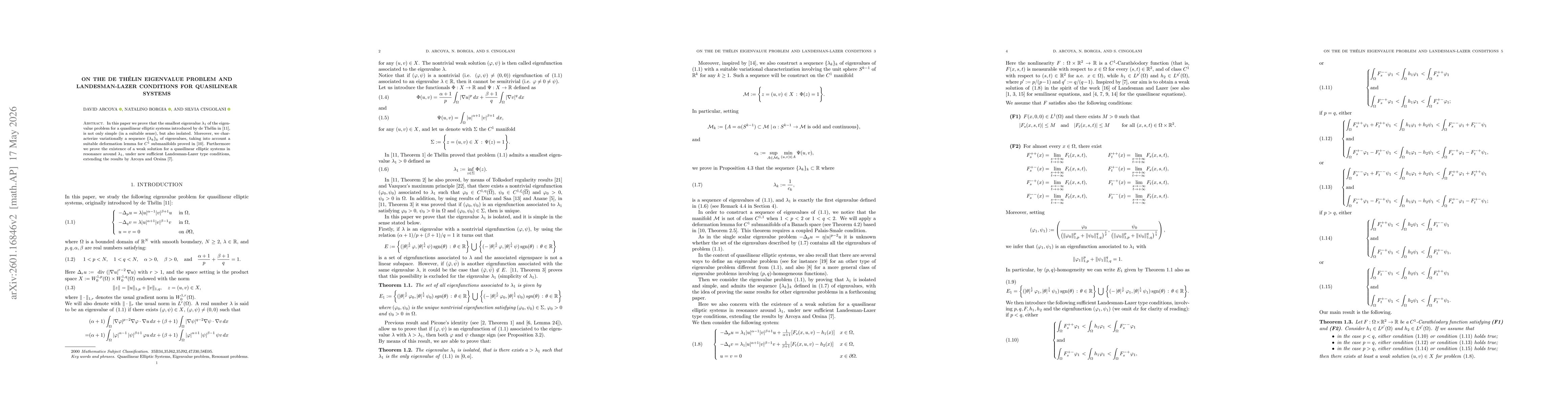 Thumbnail for On the de Thélin eigenvalue problem and Landesman-Lazer conditions for quasilinear systems