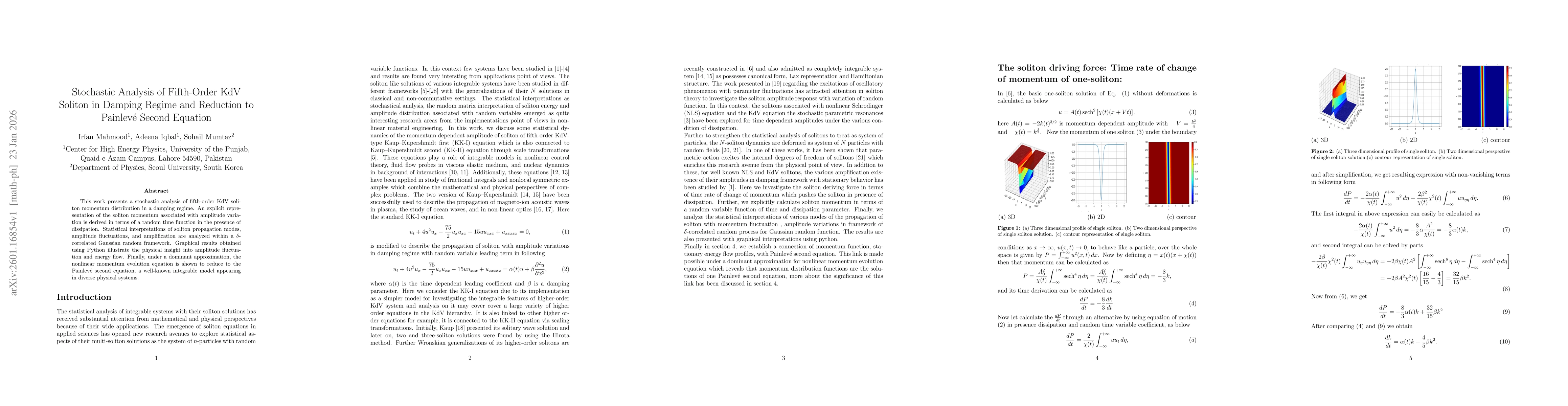 Thumbnail for Stochastic Analysis of Fifth-Order KdV Soliton in Damping Regime and Reduction to Painlevé Second Equation