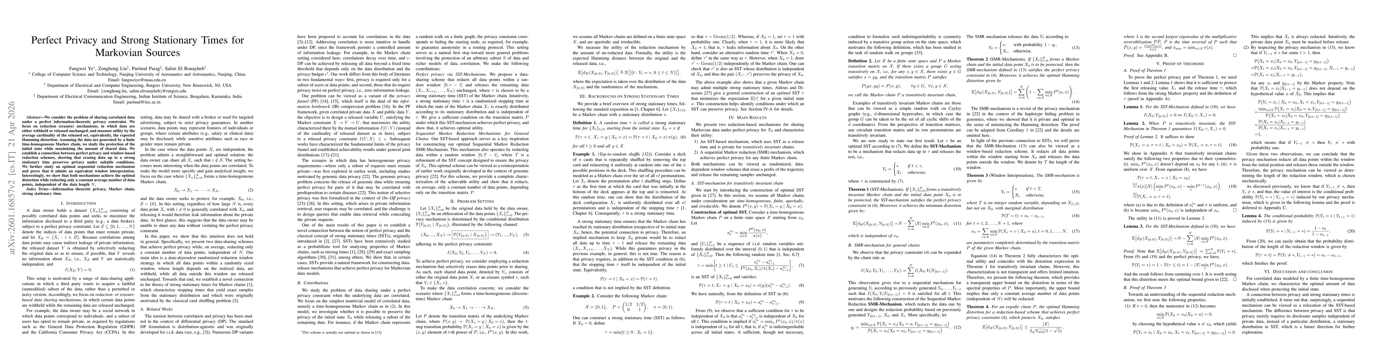Thumbnail for Perfect Privacy and Strong Stationary Times for Markovian Sources