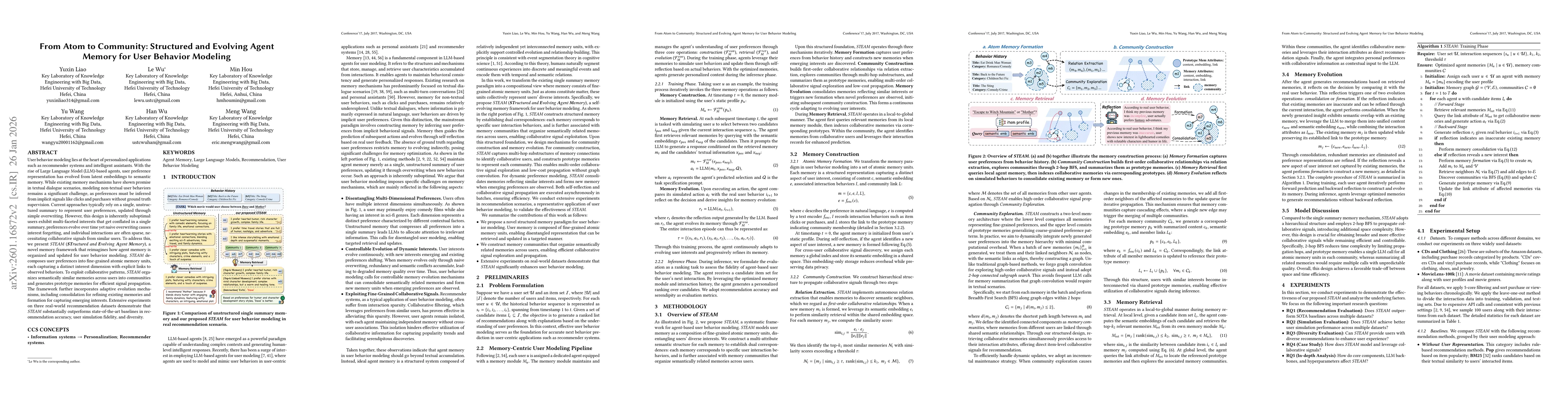Thumbnail for From Atom to Community: Structured and Evolving Agent Memory for User Behavior Modeling