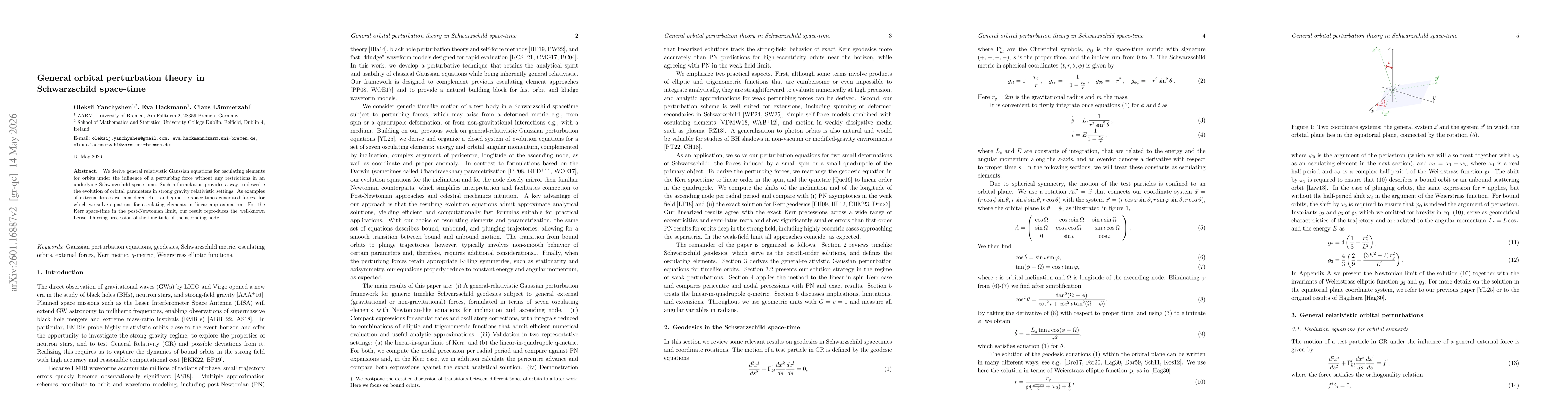 Thumbnail for General orbital perturbation theory in Schwarzschild space-time