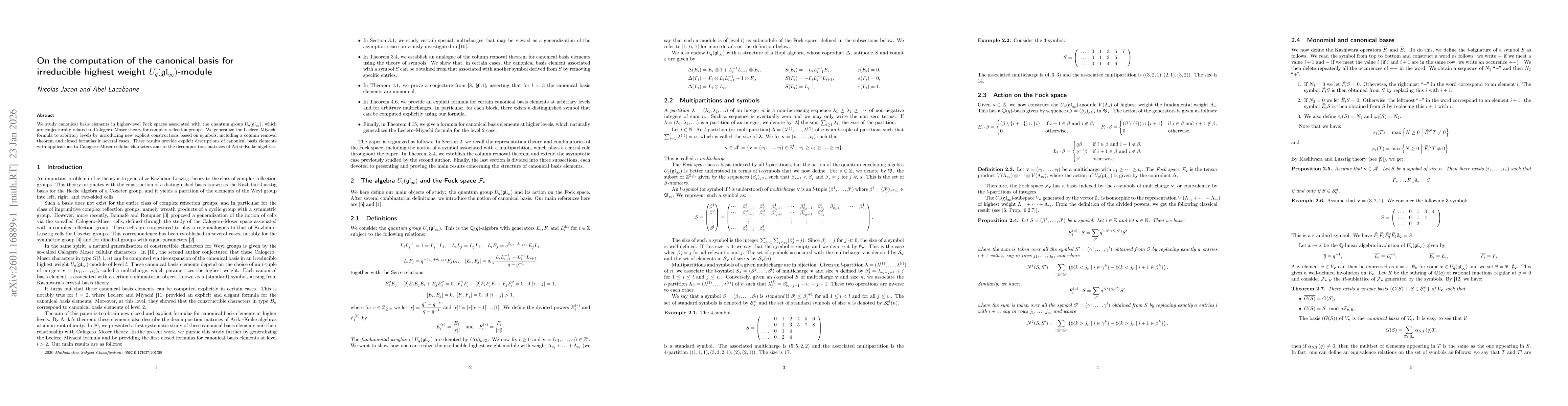 Thumbnail for On the computation of the canonical basis for irreducible highest weight $U_q (\mathfrak{gl}_{\infty})$-module