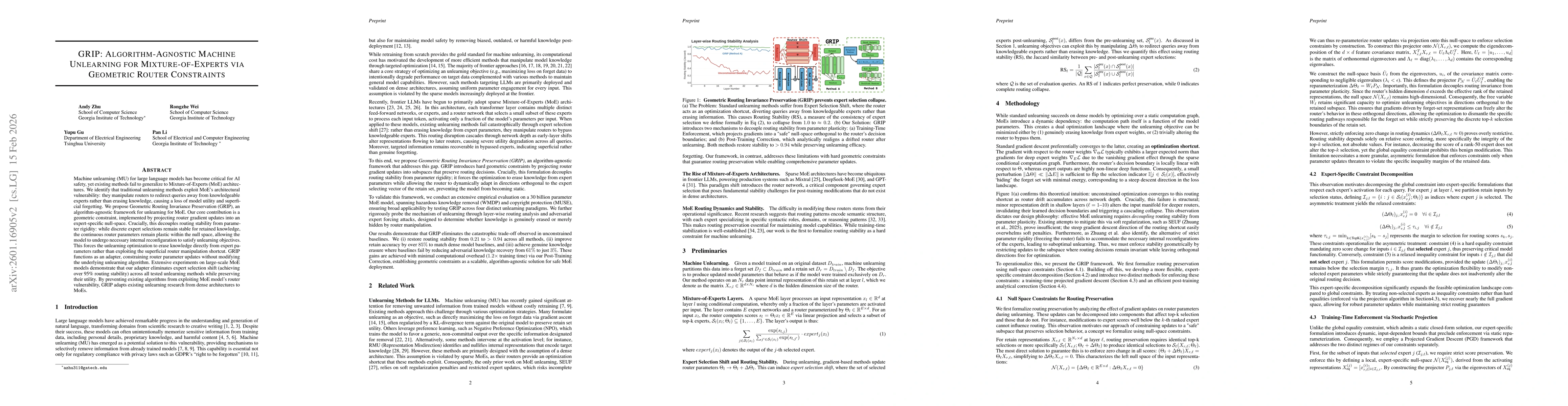 Thumbnail for GRIP: Algorithm-Agnostic Machine Unlearning for Mixture-of-Experts via Geometric Router Constraints