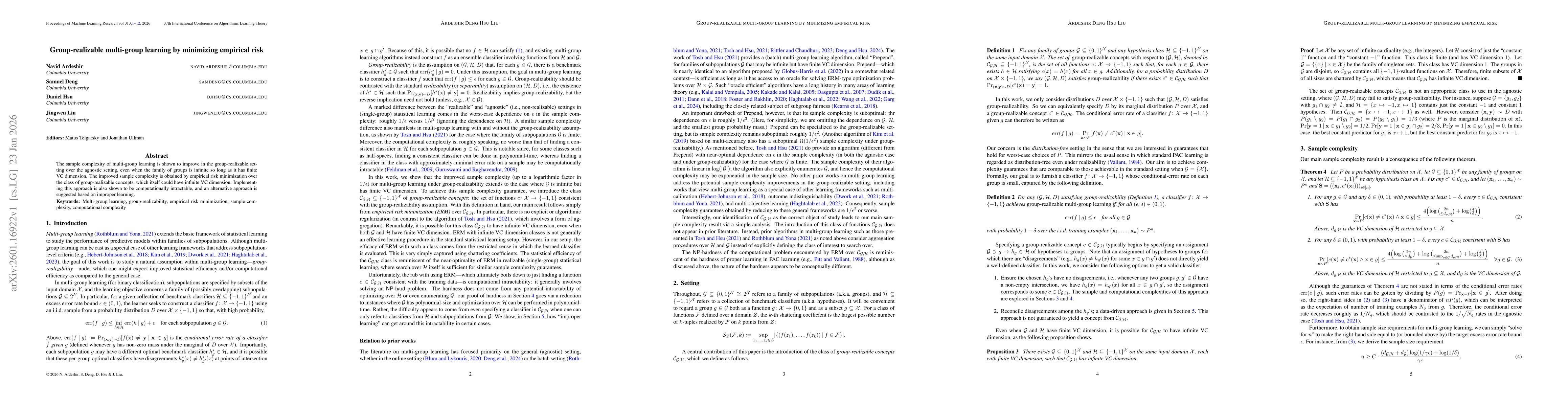 Thumbnail for Group-realizable multi-group learning by minimizing empirical risk