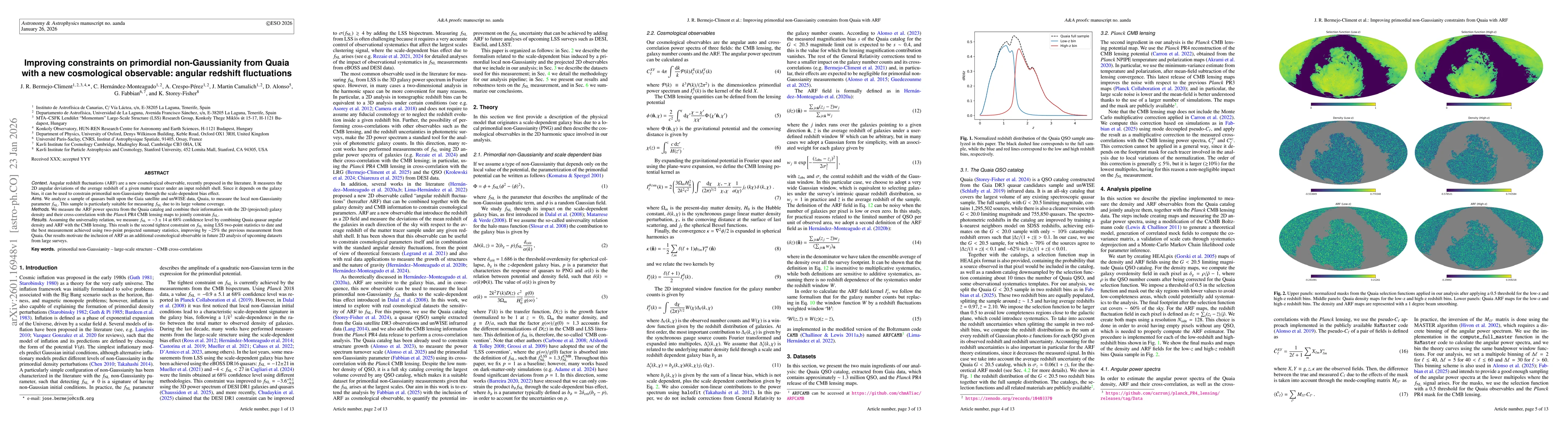 Thumbnail for Improving constraints on primordial non-Gaussianity from Quaia with a new cosmological observable: angular redshift fluctuations