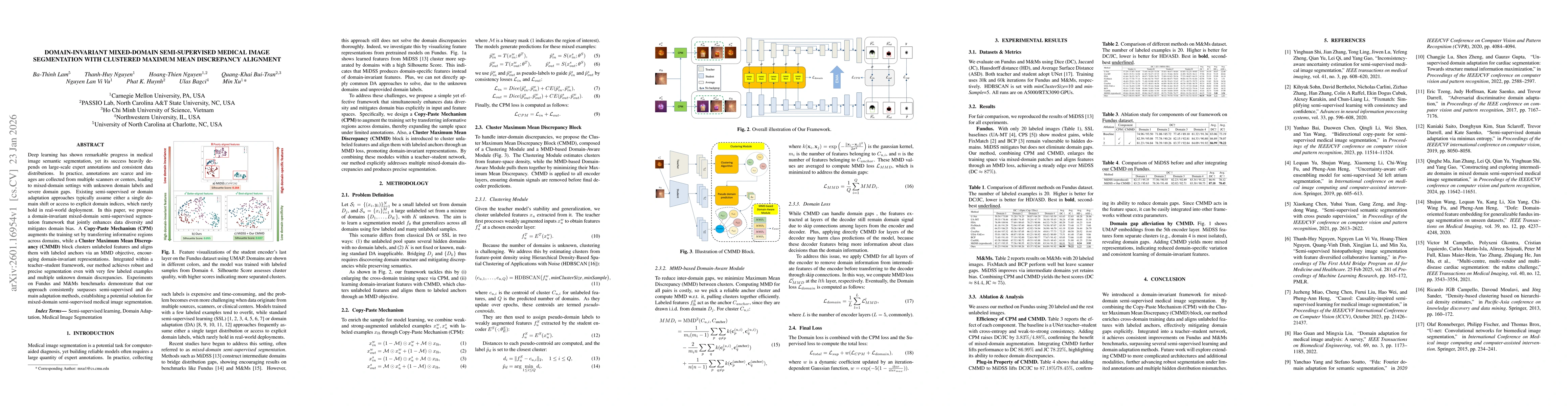 Thumbnail for Domain-invariant Mixed-domain Semi-supervised Medical Image Segmentation with Clustered Maximum Mean Discrepancy Alignment