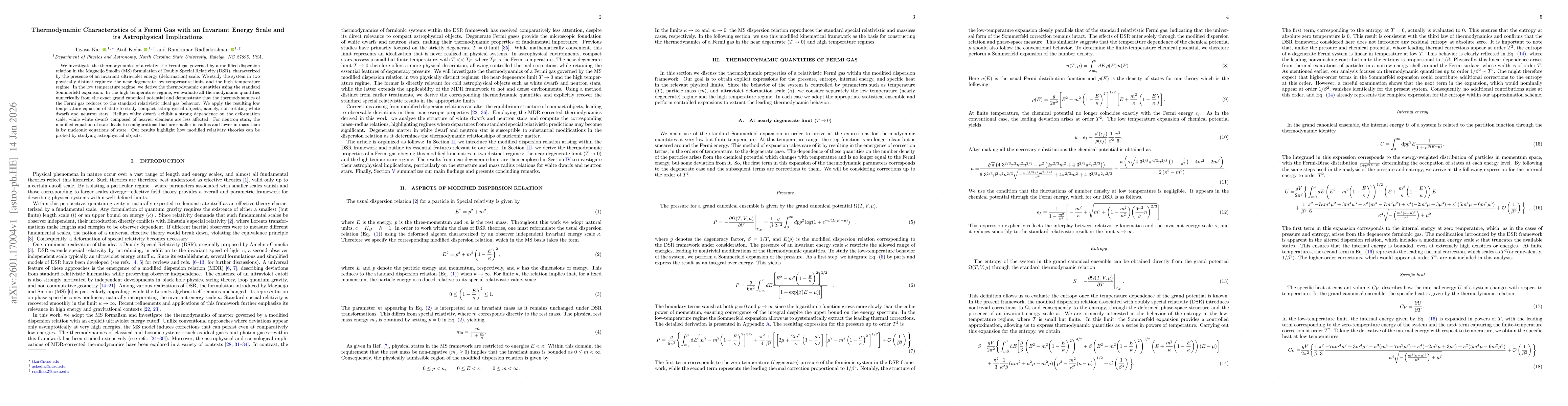 Thumbnail for Thermodynamic Characteristics of a Fermi Gas with an Invariant Energy Scale and its Astrophysical Implications
