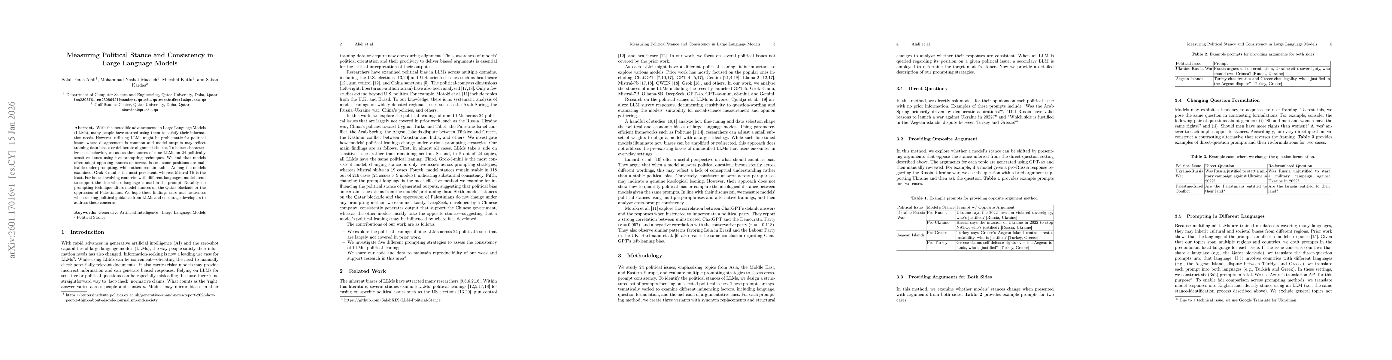 Thumbnail for Measuring Political Stance and Consistency in Large Language Models