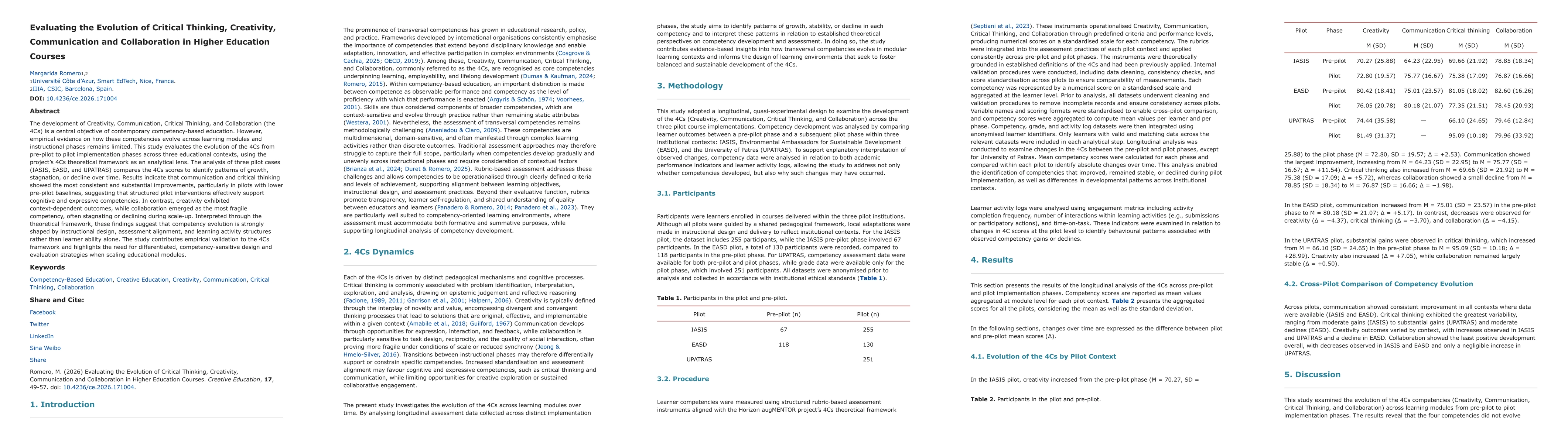 Thumbnail for Evaluating the Evolution of Critical Thinking, Creativity, Communication and Collaboration in Higher Education Courses