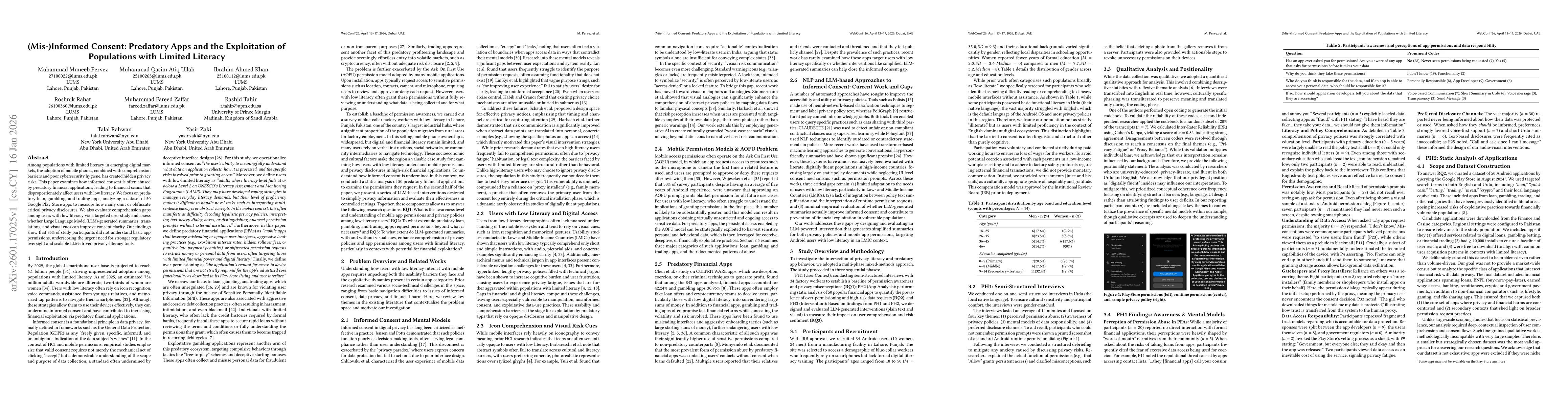 Thumbnail for (Mis-)Informed Consent: Predatory Apps and the Exploitation of Populations with Limited Literacy
