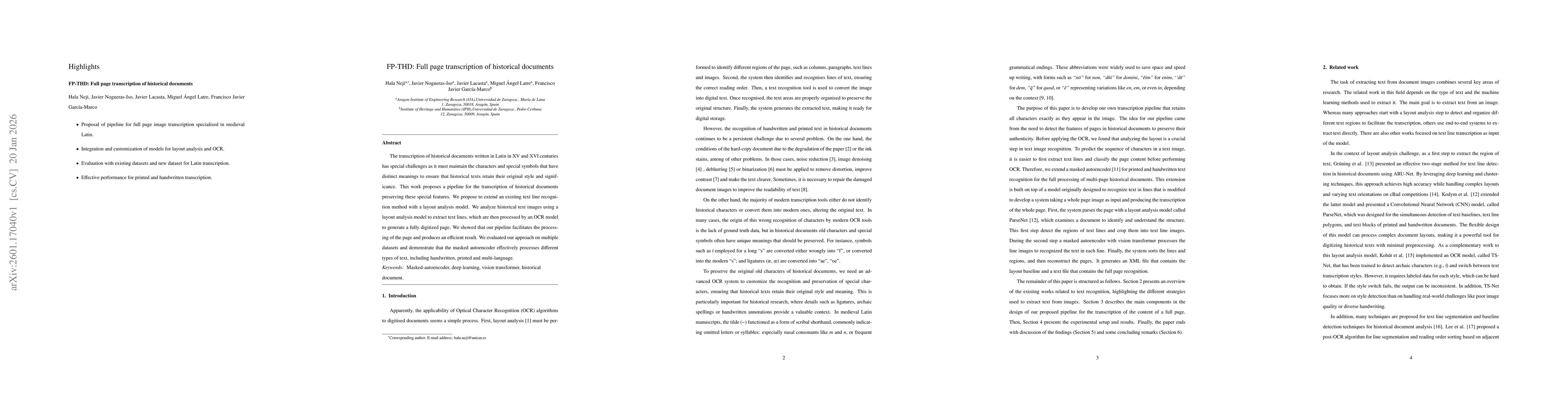 Thumbnail for FP-THD: Full page transcription of historical documents