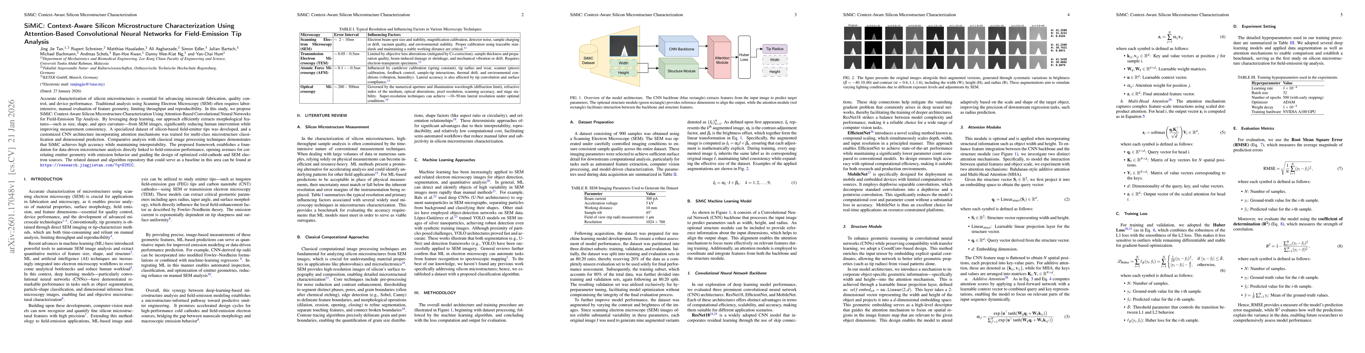 Thumbnail for SiMiC: Context-Aware Silicon Microstructure Characterization Using Attention-Based Convolutional Neural Networks for Field-Emission Tip Analysis