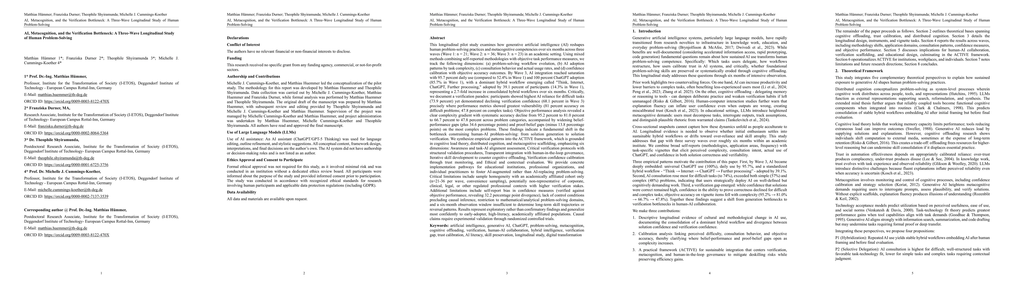 Thumbnail for AI, Metacognition, and the Verification Bottleneck: A Three-Wave Longitudinal Study of Human Problem-Solving