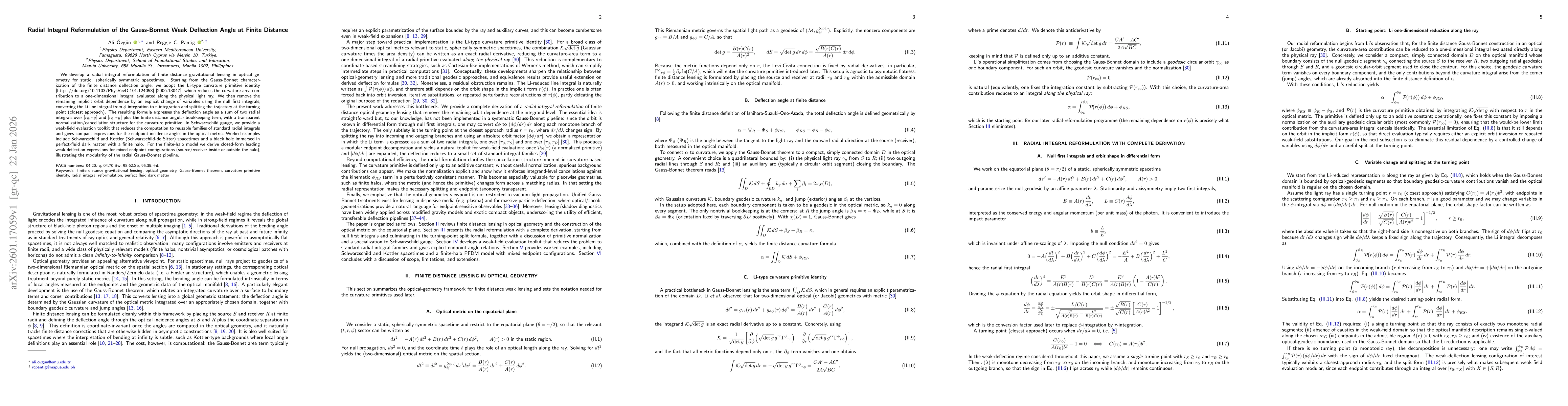 Thumbnail for Radial Integral Reformulation of the Gauss-Bonnet Weak Deflection Angle at Finite Distance