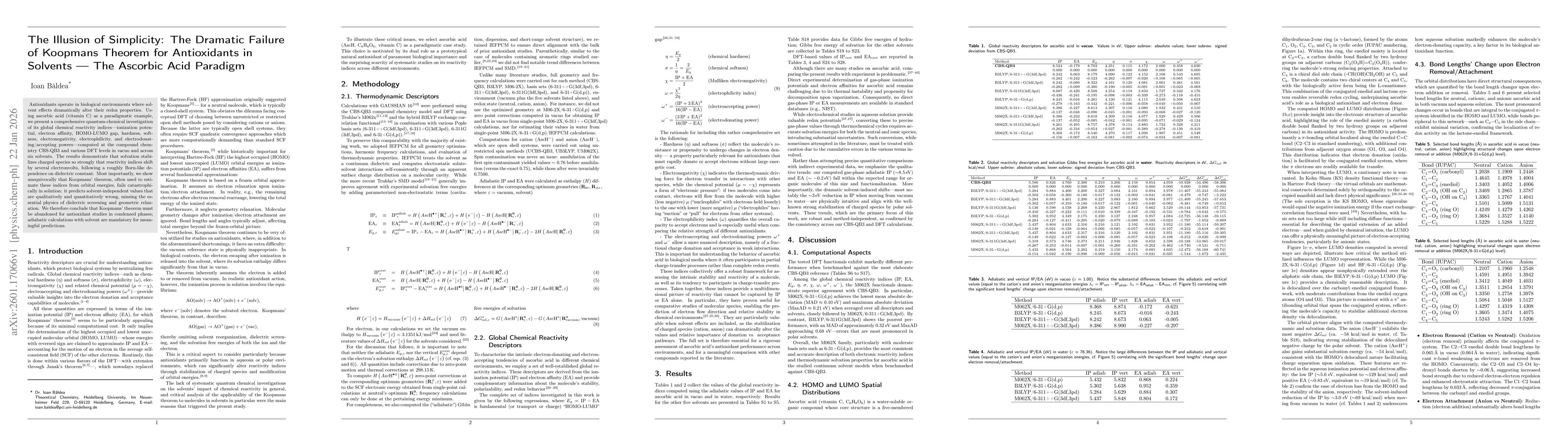 Thumbnail for The Illusion of Simplicity: The Dramatic Failure of Koopmans Theorem for Antioxidants in Solvents -- The Ascorbic Acid Paradigm