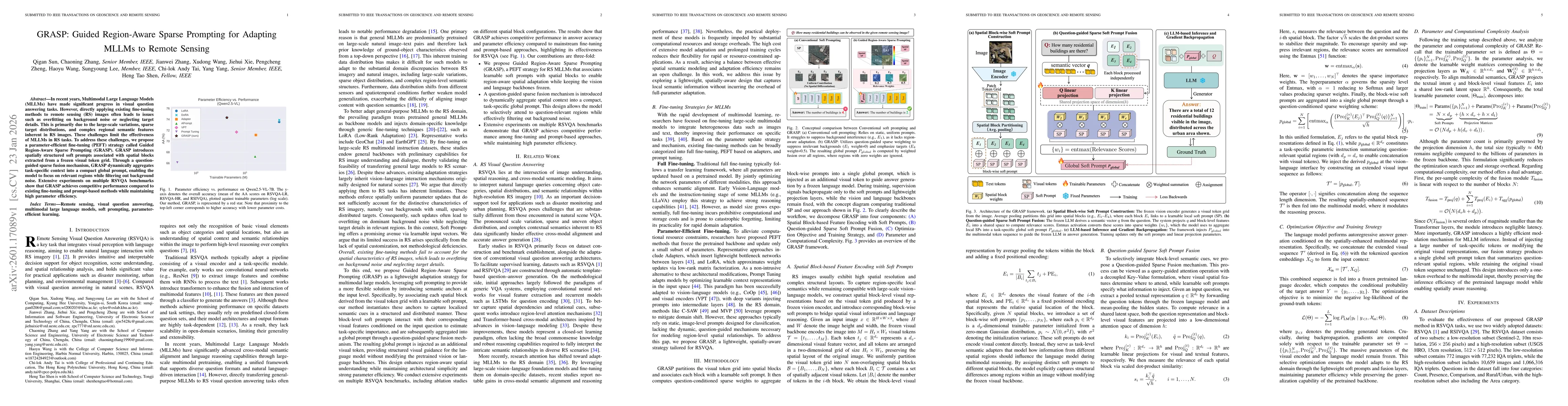 Thumbnail for GRASP: Guided Region-Aware Sparse Prompting for Adapting MLLMs to Remote Sensing