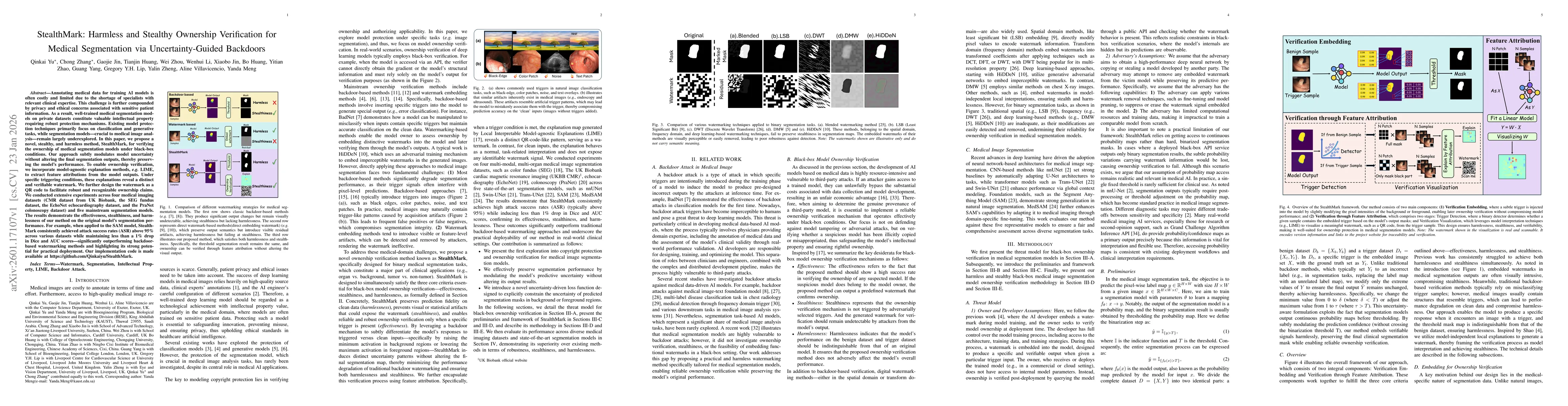 Thumbnail for StealthMark: Harmless and Stealthy Ownership Verification for Medical Segmentation via Uncertainty-Guided Backdoors