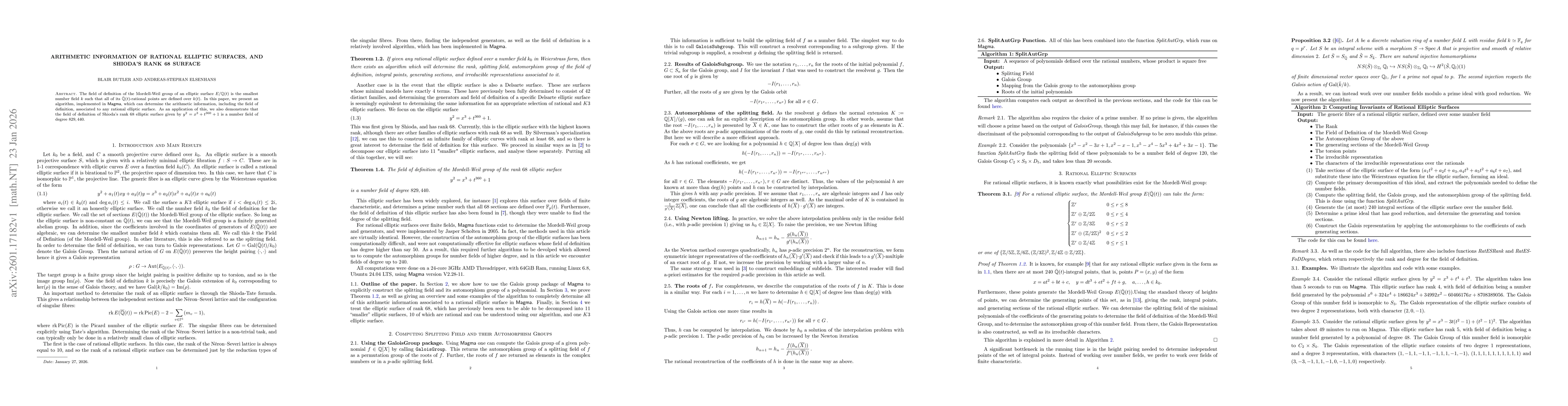 Thumbnail for Arithmetic Information of Rational Elliptic Surfaces, and Shioda's Rank 68 Elliptic Surface