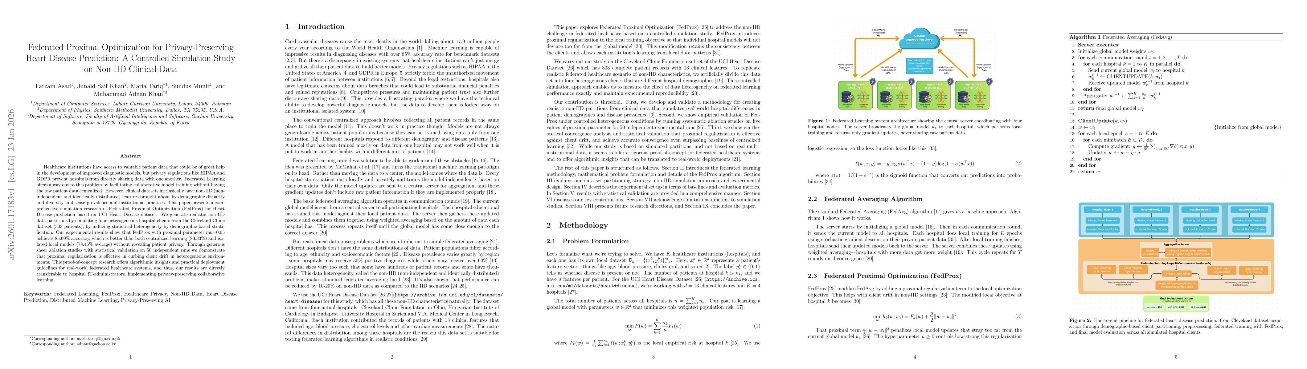 Thumbnail for Federated Proximal Optimization for Privacy-Preserving Heart Disease Prediction: A Controlled Simulation Study on Non-IID Clinical Data