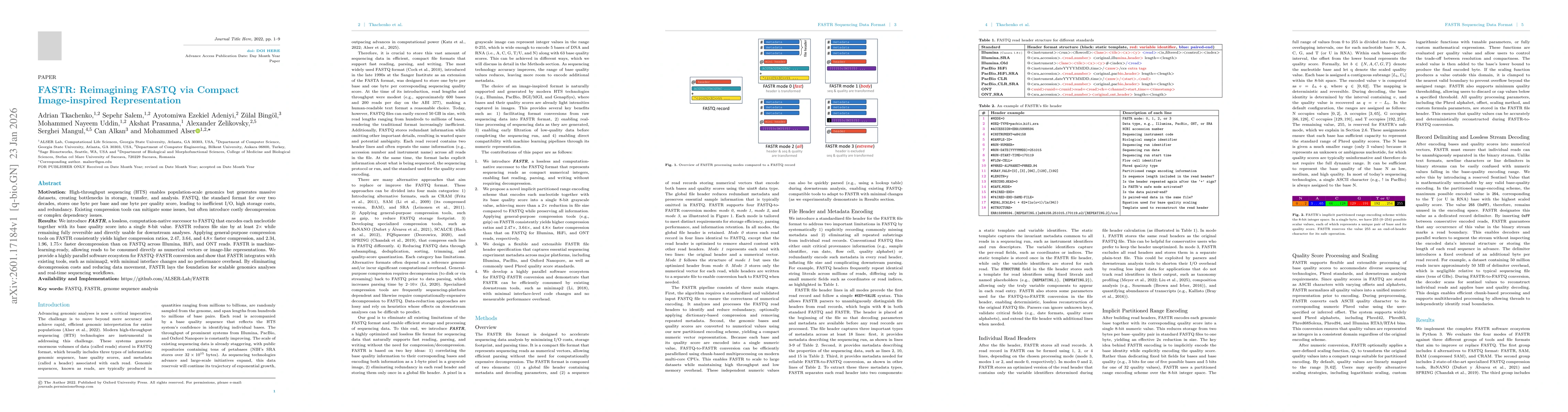 Thumbnail for FASTR: Reimagining FASTQ via Compact Image-inspired Representation