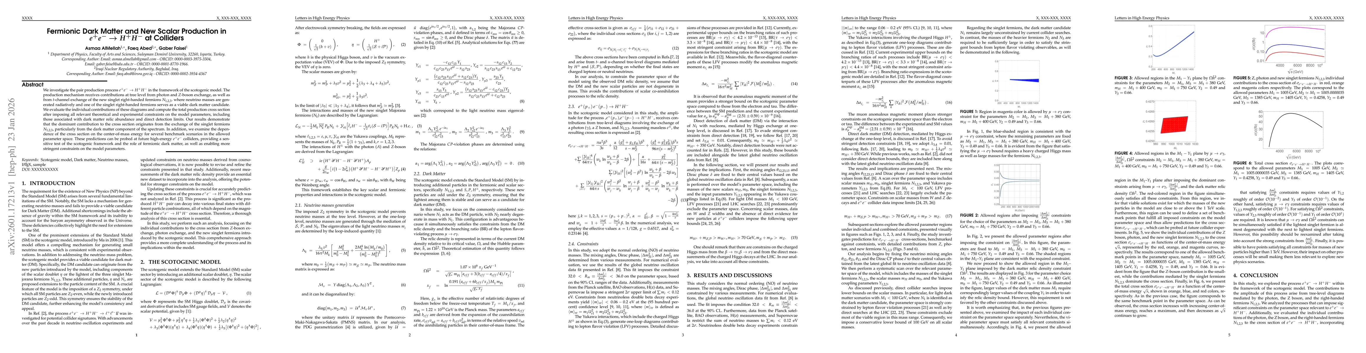 Thumbnail for Fermionic Dark Matter and New Scalar Production in $e^+e^- \to H^+H^-$ at Colliders