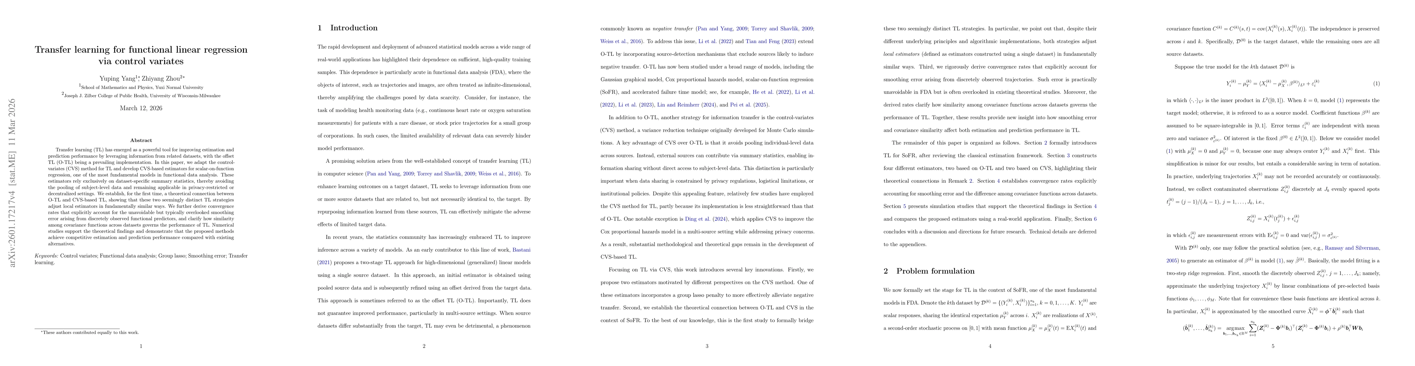 Thumbnail for Transfer learning for scalar-on-function regression via control variates