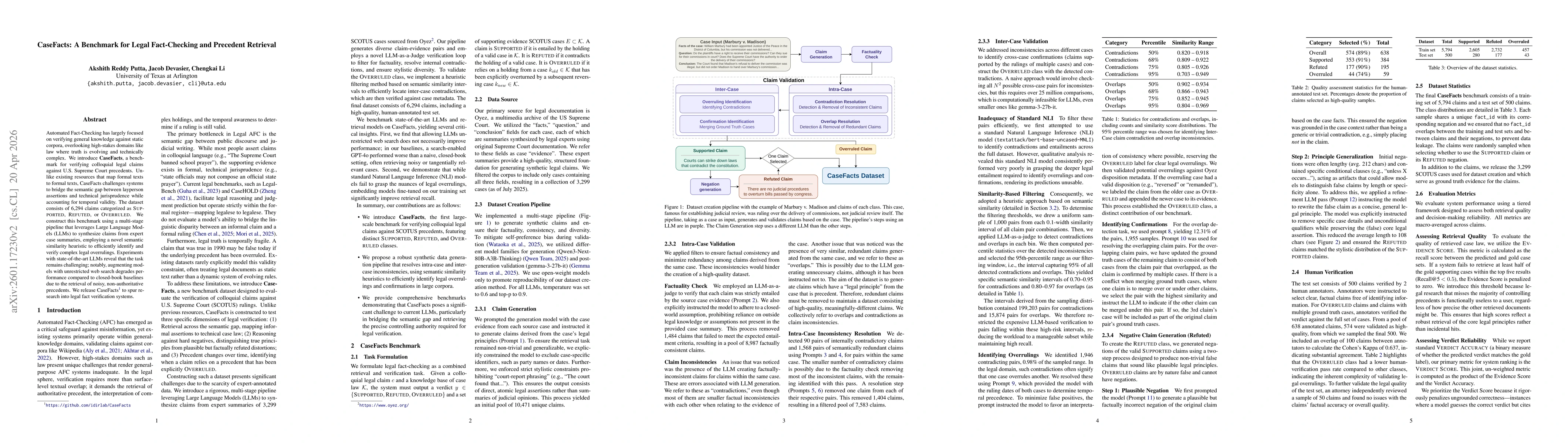 Thumbnail for CaseFacts: A Benchmark for Legal Fact-Checking and Precedent Retrieval