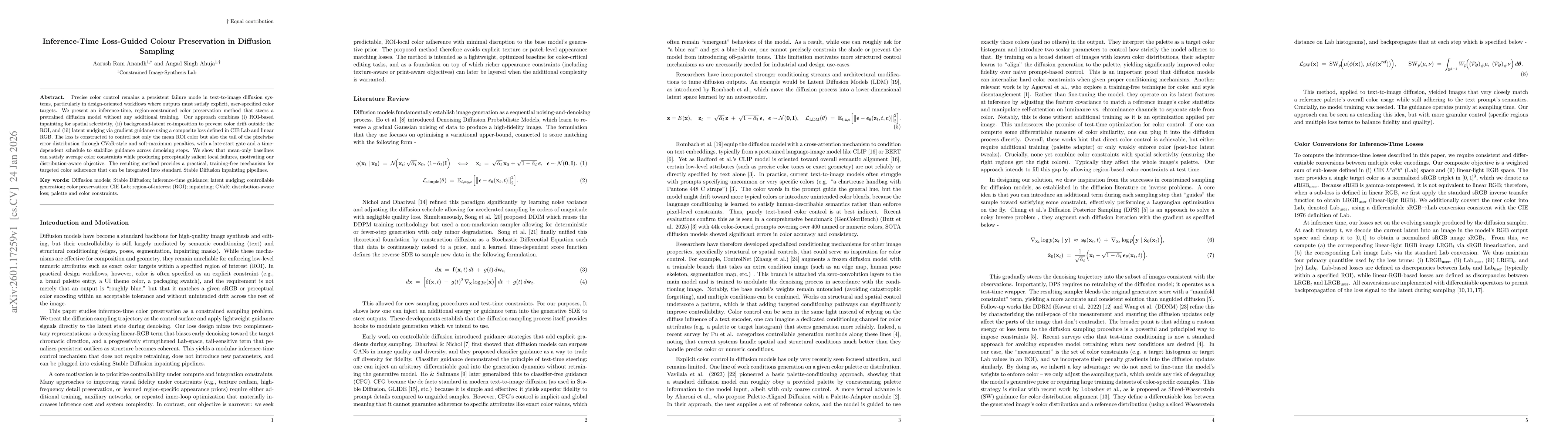 Thumbnail for Inference-Time Loss-Guided Colour Preservation in Diffusion Sampling
