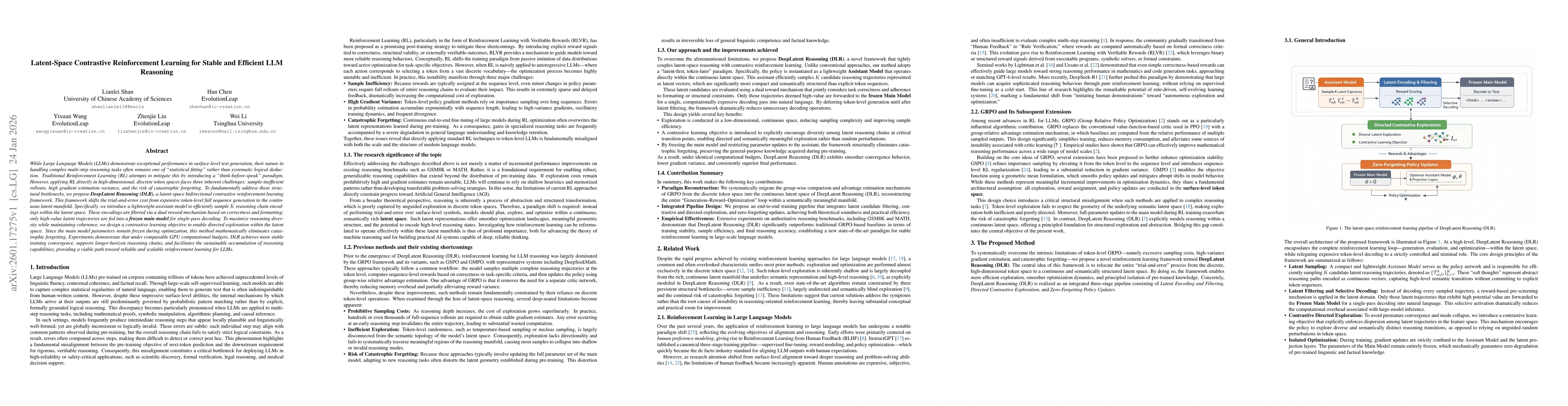 Thumbnail for Latent-Space Contrastive Reinforcement Learning for Stable and Efficient LLM Reasoning
