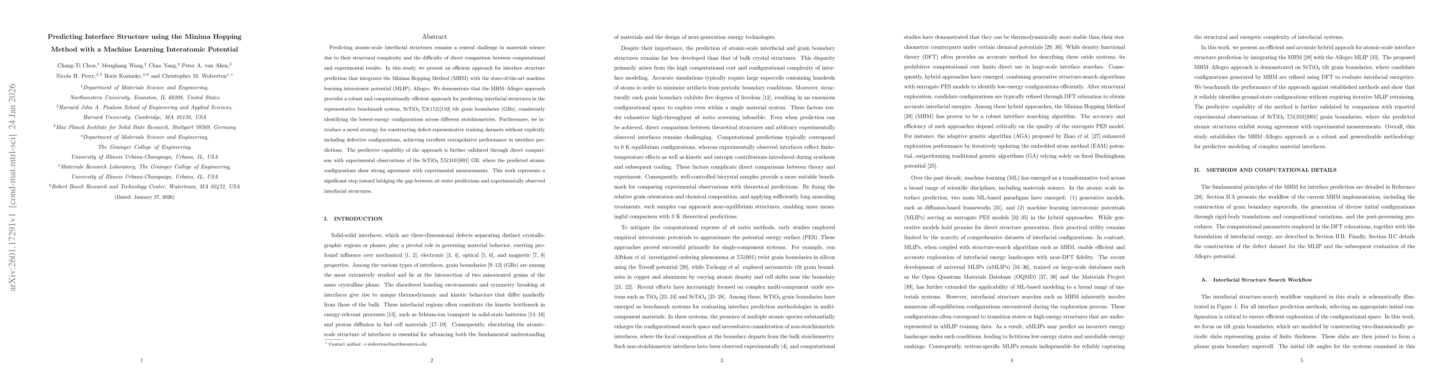 Thumbnail for Predicting Interface Structure using the Minima Hopping Method with a Machine Learning Interatomic Potential