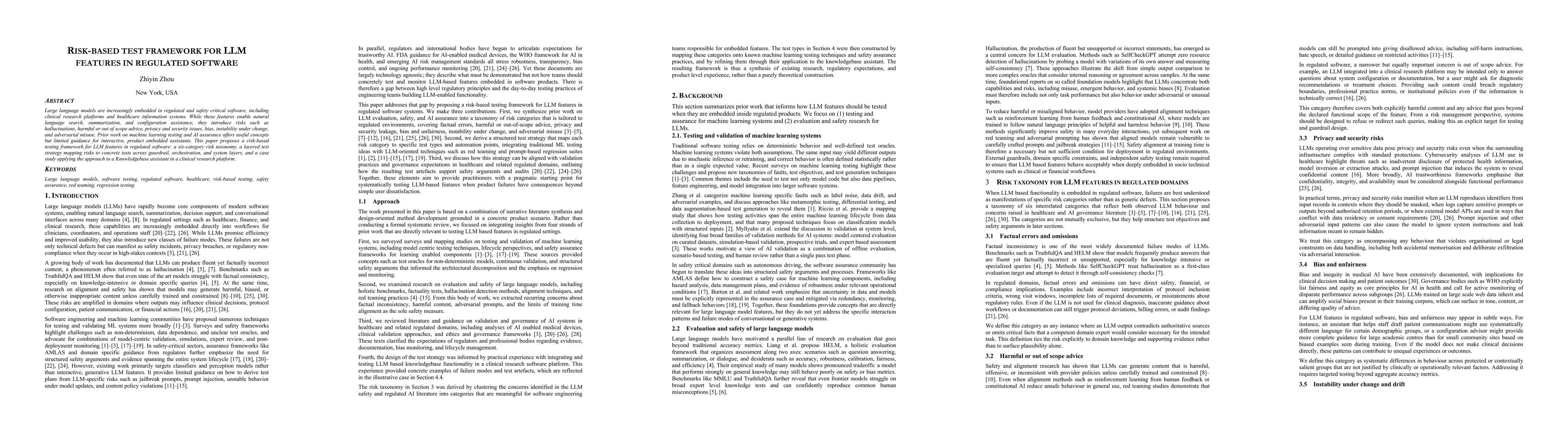 Thumbnail for Risk-based test framework for LLM features in regulated software
