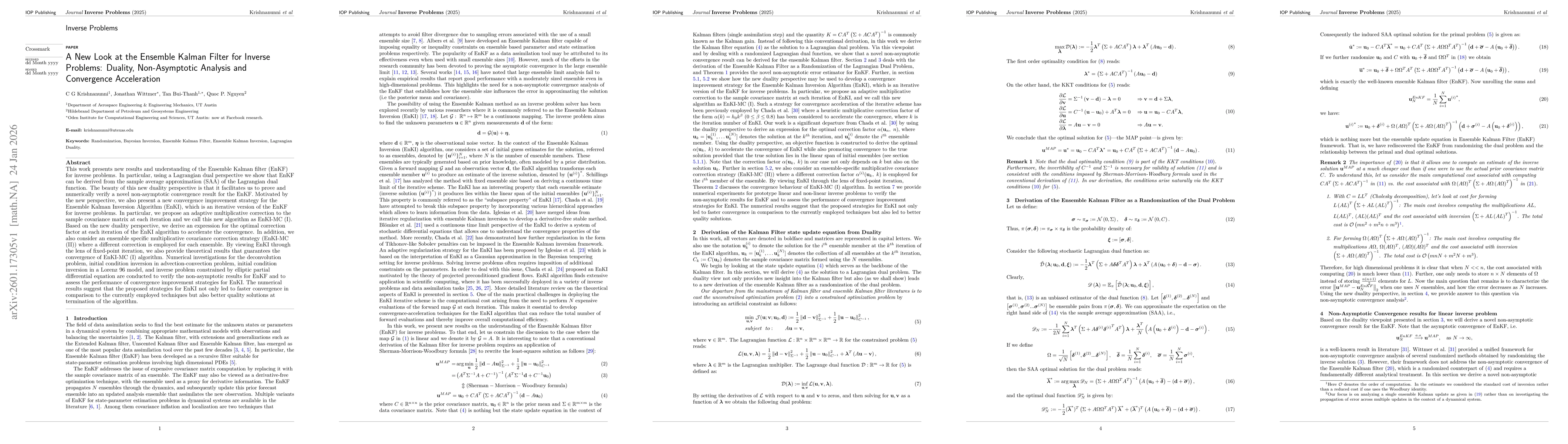 Thumbnail for A New Look at the Ensemble Kalman Filter for Inverse Problems: Duality, Non-Asymptotic Analysis and Convergence Acceleration