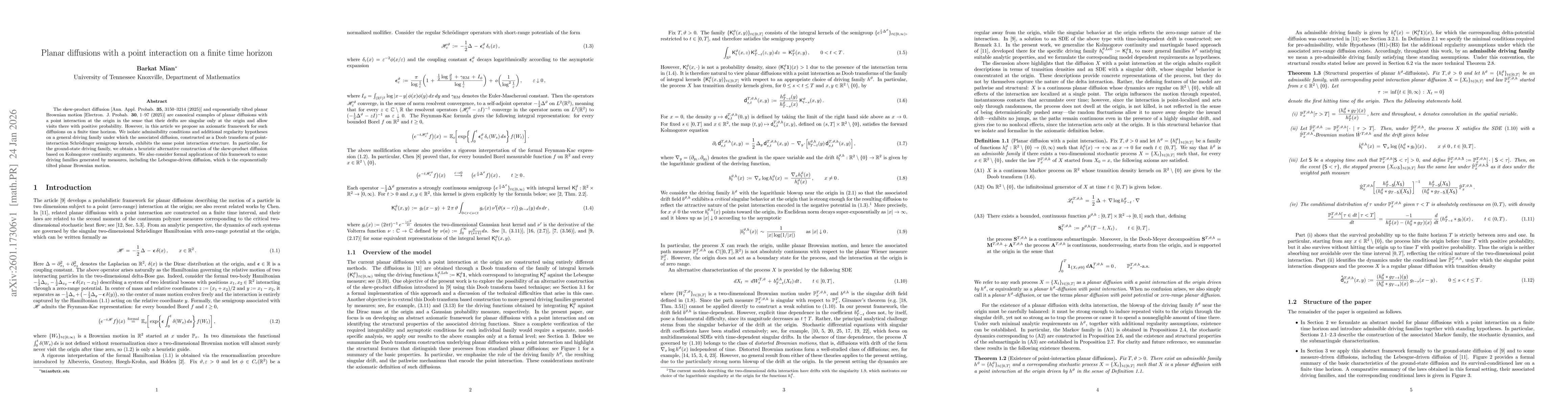 Thumbnail for Planar diffusions with a point interaction on a finite time horizon