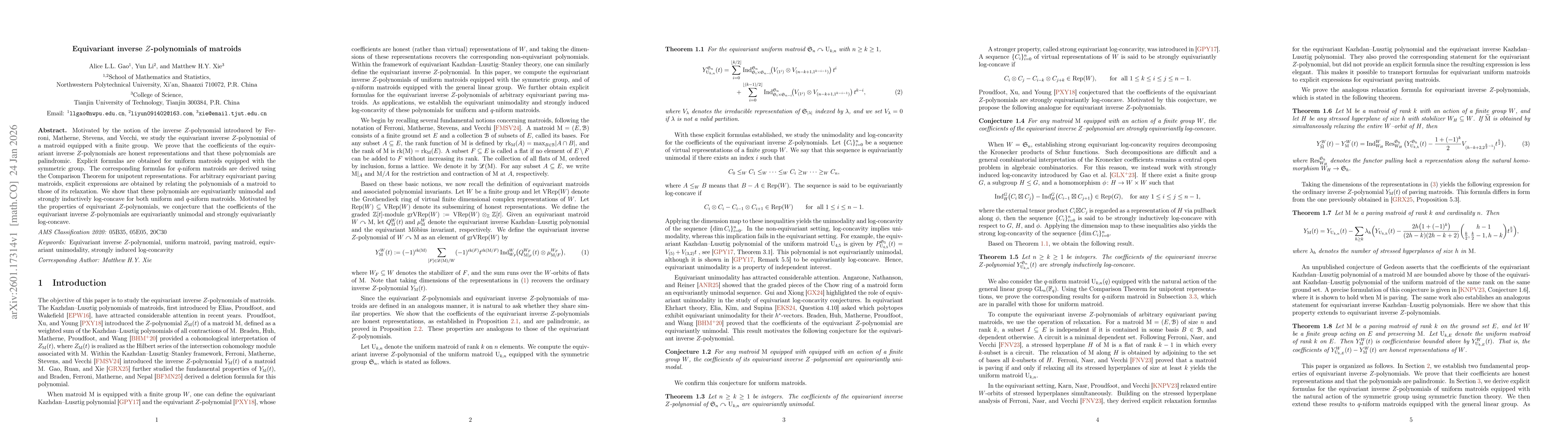 Thumbnail for Equivariant inverse $Z$-polynomials of matroids