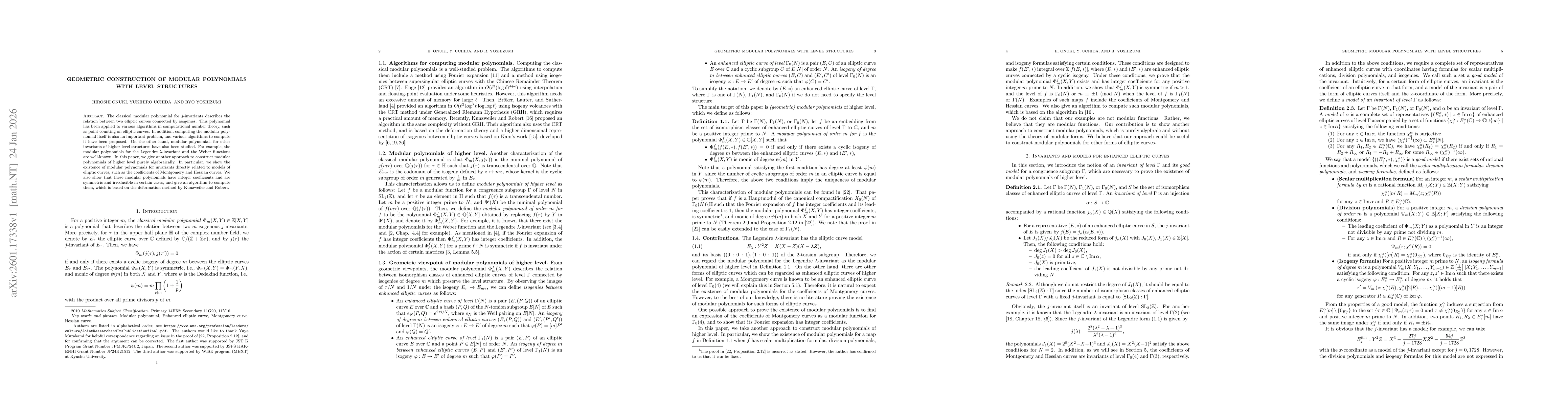 Thumbnail for Geometric construction of modular polynomials with level structures
