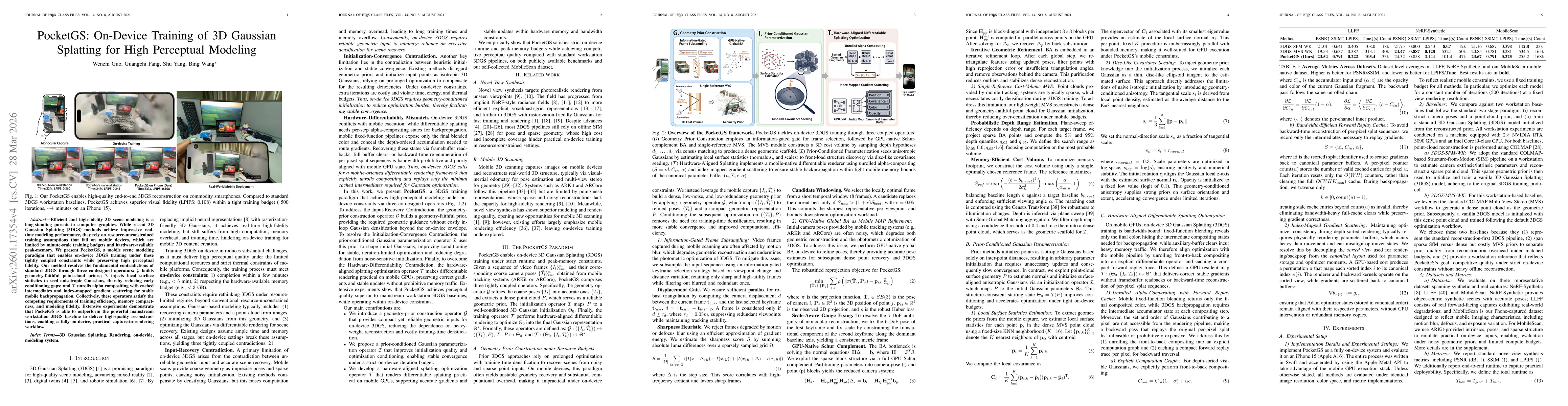 Thumbnail for PocketGS: On-Device Training of 3D Gaussian Splatting for High Perceptual Modeling